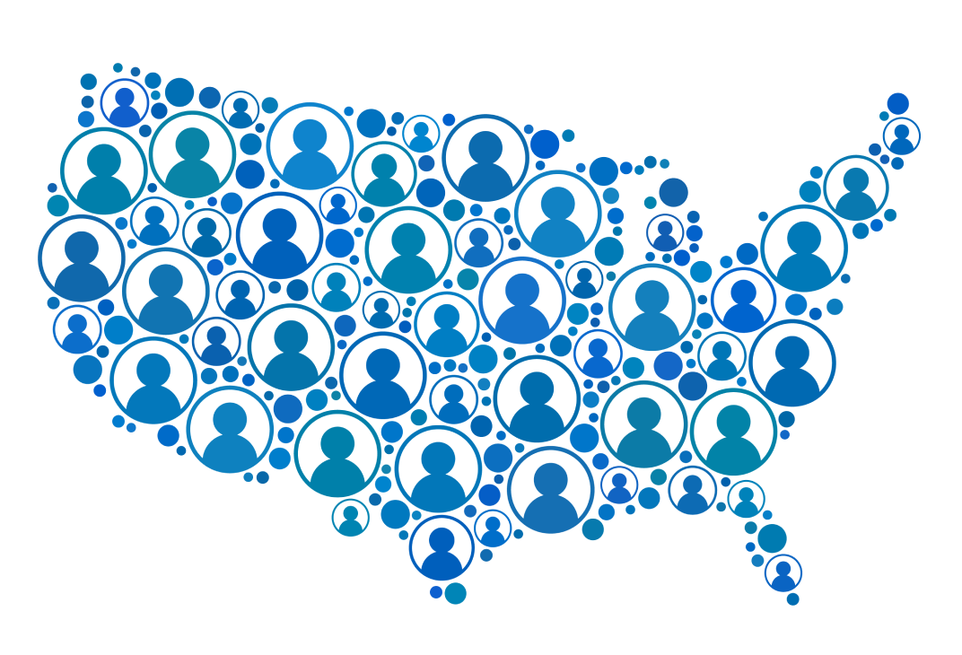 Graphic depicting the United States of America made up of user profile icons